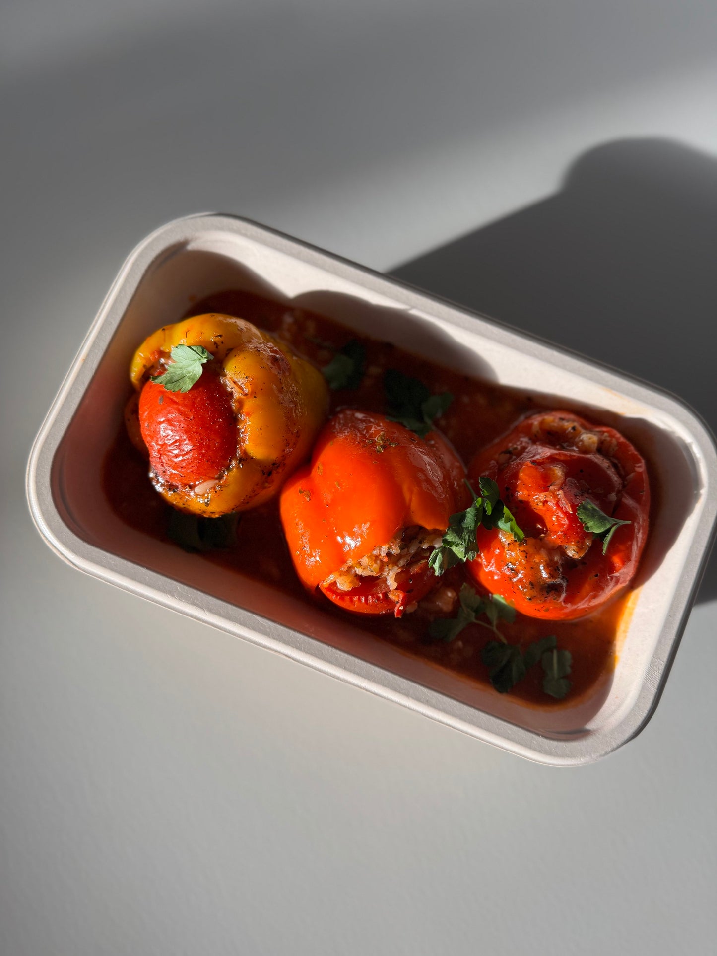 Stuffed pepper ready to get packed.